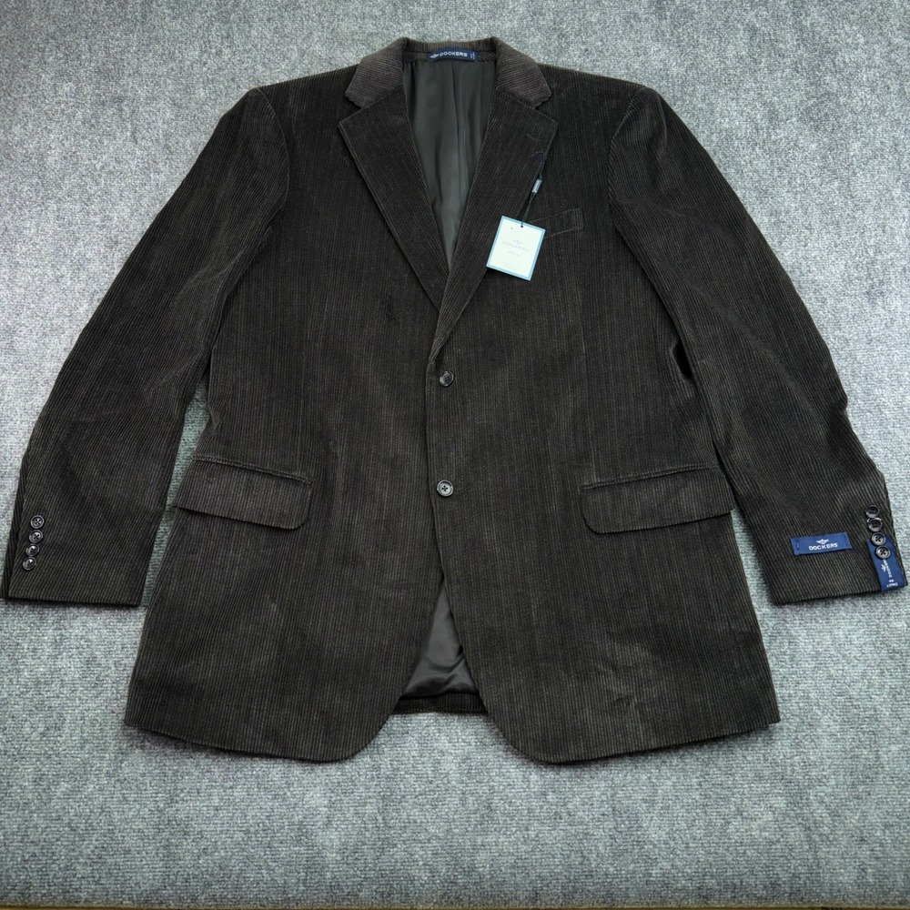 Dockers Corduroy Blazer Mens 46 Long Grey Cotton Brown‎ Business Casual Jacket